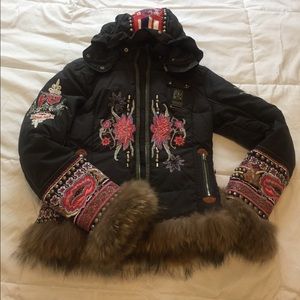 Bogner  jacket with raccoon trim and beading US 6